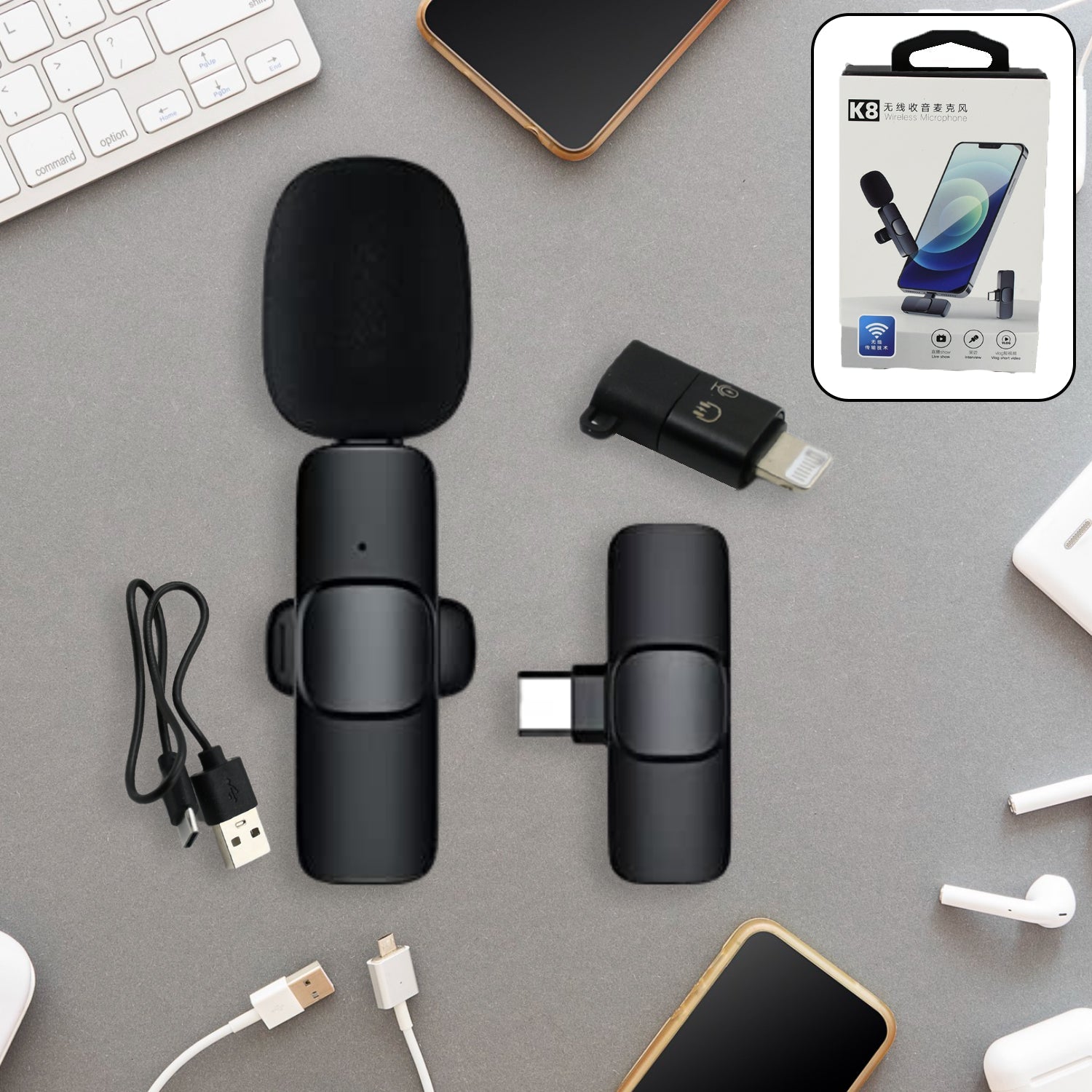 12639 Intelligent Noise Cancelling Live Streaming Clip on Microphone for Type-C & for iPhone with Charging Mini Wireless Lapel Collar Microphone 12639 Intelligent Noise Cancelling Live Streaming Clip on Microphone for Type-C & for iPhone with Charging Mini Wireless Lapel Collar Microphone